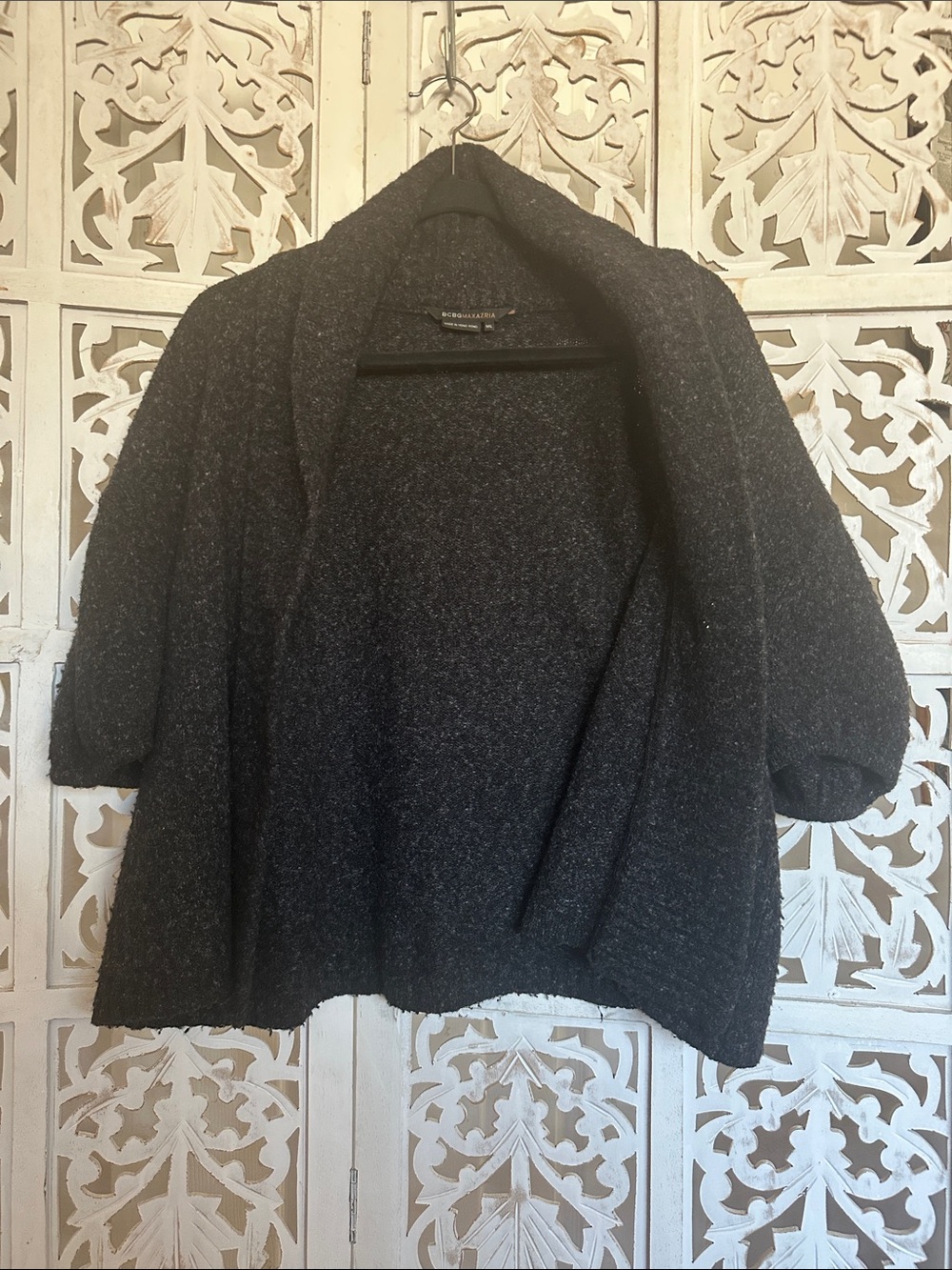 BCBGMaxAzria Charcoal Open-Front Short-Sleeve Cardigan